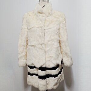 New Real MINK Fur Coat Jacket Stroller Ivory Cream White Black Peplum